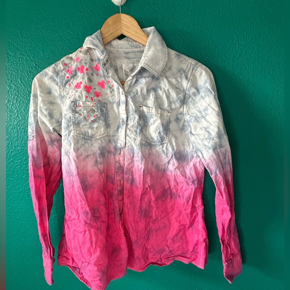 Justice hombre, embroidered long sleeve button up girl, size 16 shirt